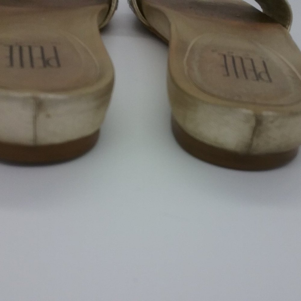 Pelle Moda Gold Leather Rhinestone Slides - Picture 6 of 12
